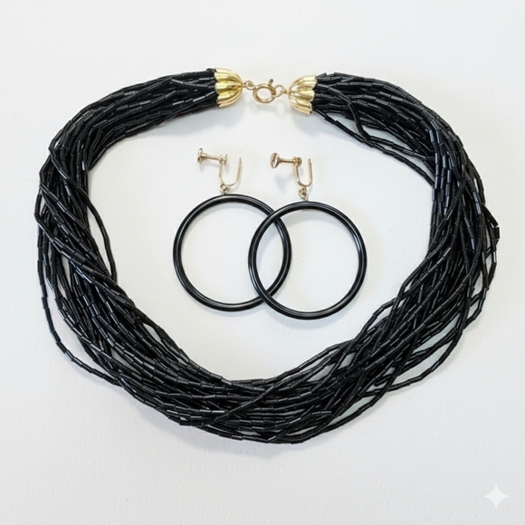 Jewelry Set 4 Pc. Trifari Glass Enamel Beaded Hoops Vintage 80s Pierced Clip-on - Picture 2 of 8